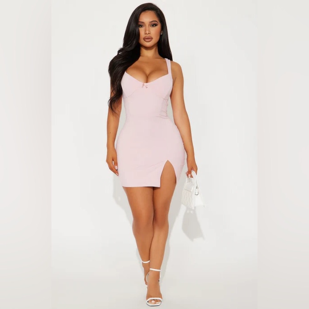 Fashion Nova Pink Corset Waist Sweetheart Neckline Sleeveless Slit Mini Dress